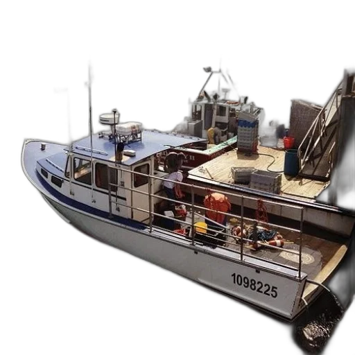3d render, photorealistic, concept art, boat, number, 1098225, docked, pier transparent PNG cut-out