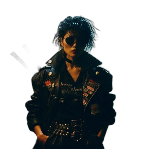 jacket, cyberpunk, concept art, vaporwave, photorealistic, neon lights, dark, blue transparent PNG cut-out