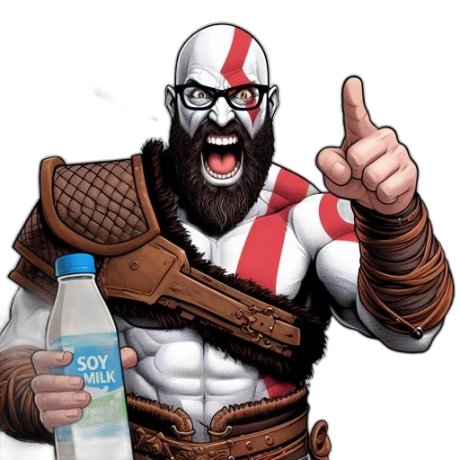bottle, comic book art, concept art, 3d render, cartoon, animated, kratos-like, figure transparent PNG cut-out