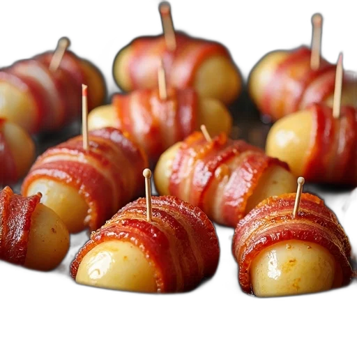 food, 3d render, photorealistic, close-up, view, pan, filled, bacon-wrapped transparent PNG cut-out