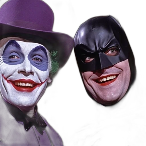 mask, comic book art, concept art, photorealistic, joker, batman, both, their transparent PNG cut-out