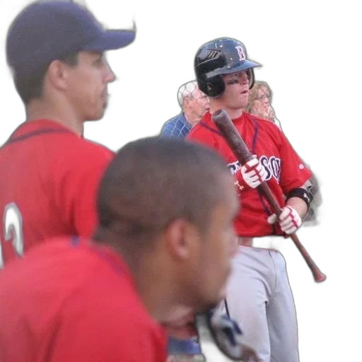 baseball, player, red, uniform, holds, bat transparent PNG cut-out