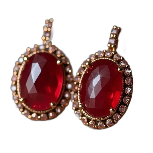 jewelry, crown, earrings, oval, red, cab transparent PNG cut-out