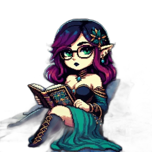 staff, dress, fantasy art, pixel art, concept art, cartoon, dark, blue transparent PNG cut-out