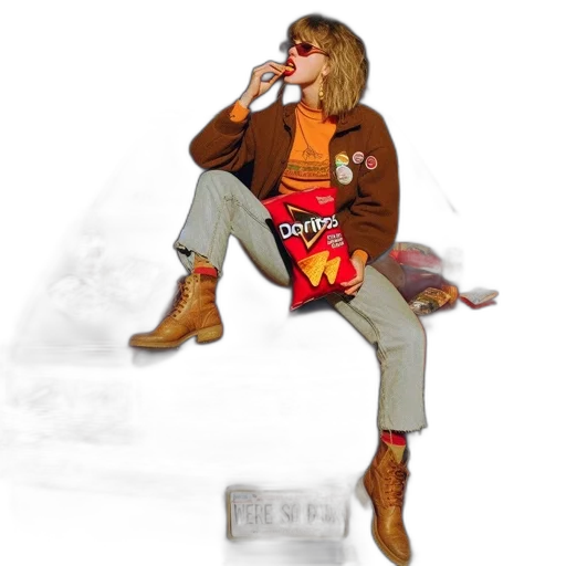 jacket, food, concept art, photorealistic, pixel art, vaporwave, woman, casual transparent PNG cut-out