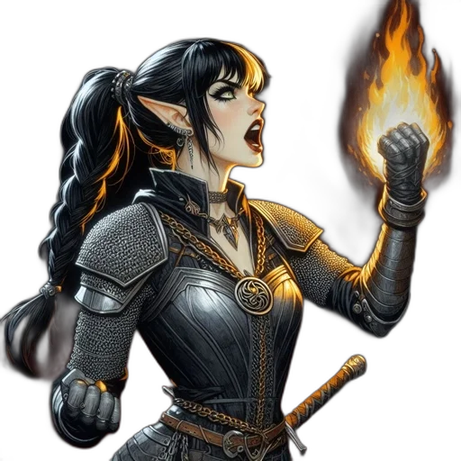 staff, fantasy art, concept art, comic book art, pixel art, fire, female, character transparent PNG cut-out