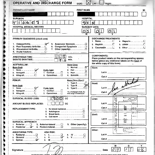 medical, form, titled, operative, discharge, various, fields, filled transparent PNG cut-out