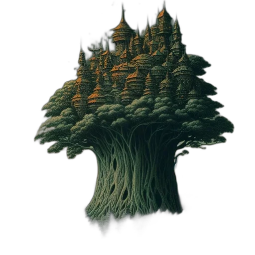 tree, crown, hair, creature, concept art, pixel art, fantasy art, 3d render transparent PNG cut-out