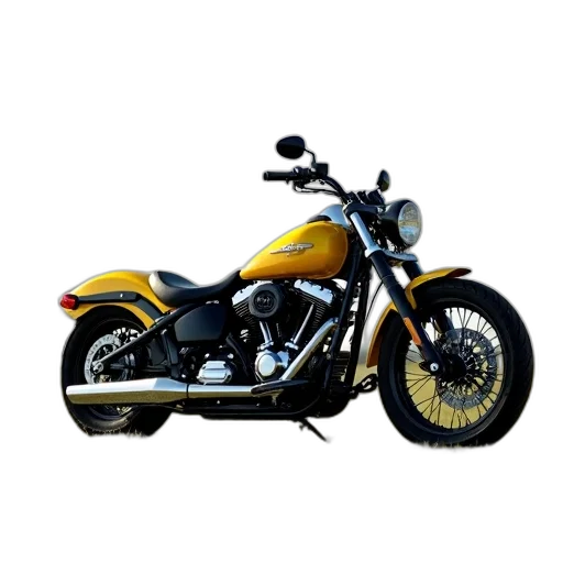 photorealistic, 3d render, yellow, black, chopper, motorcycle, chrome, exhaust transparent PNG cut-out