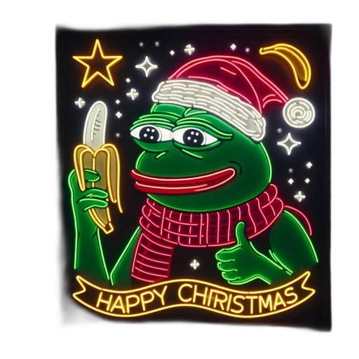 vibrant, neon, art, portrays, frog, donning, santa, hat transparent PNG cut-out