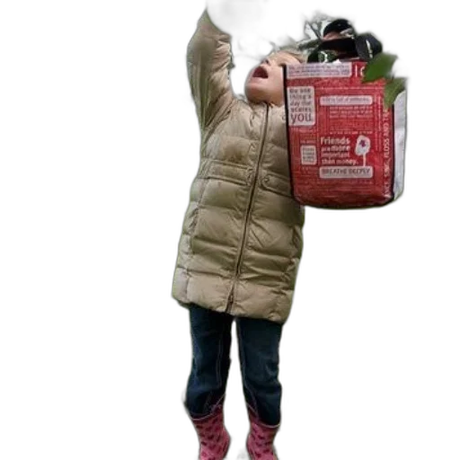 jacket, bottle, creature, dress, child, tan, coat, pink transparent PNG cut-out