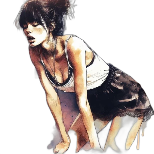 dress, face, creature, watercolor, photorealistic, concept art, anime, monochrome transparent PNG cut-out