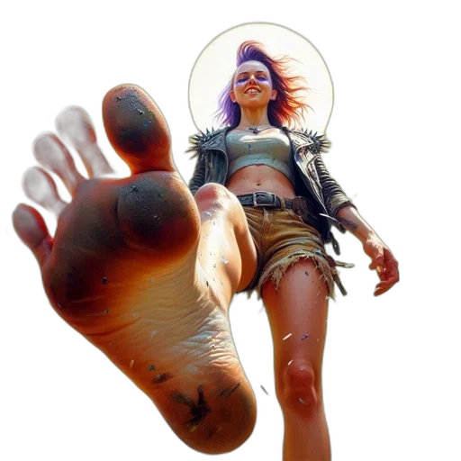 shoes, photorealistic, 3d render, concept art, young, woman, purple, hair transparent PNG cut-out