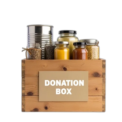 wooden, box, filled, various, canned, goods, spices, placed transparent PNG cut-out