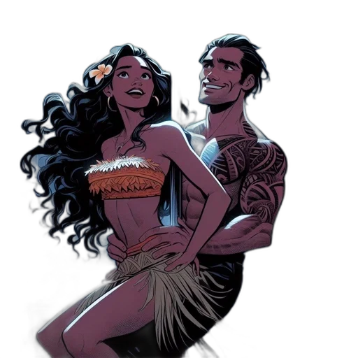 comic book art, concept art, fantasy art, underwater, two, characters, woman, orange transparent PNG cut-out