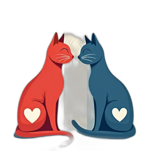 concept art, watercolor, blue, stylized, illustration, two, cats, sitting transparent PNG cut-out