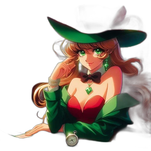 staff, dress, hat, pixel art, fantasy art, concept art, anime, green transparent PNG cut-out