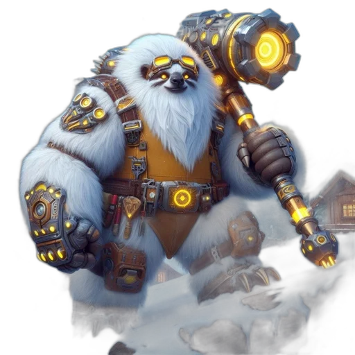 staff, weapon, concept art, fantasy art, enormous, white, furry, creature transparent PNG cut-out