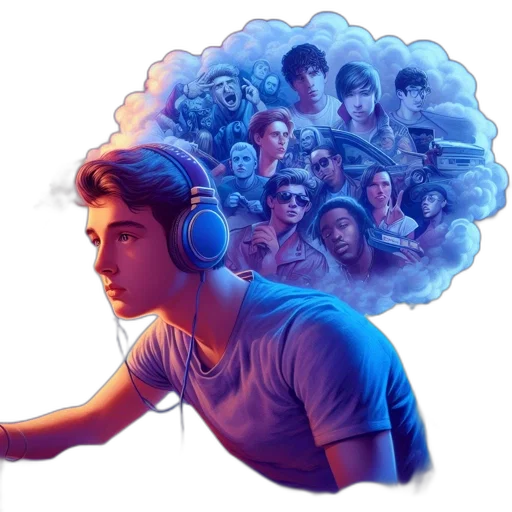 face, concept art, vaporwave, photorealistic, cartoon, underwater, outer space, fire transparent PNG cut-out