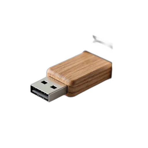 3d render, pixel art, usb, flash, drive, wooden, casing, partially transparent PNG cut-out
