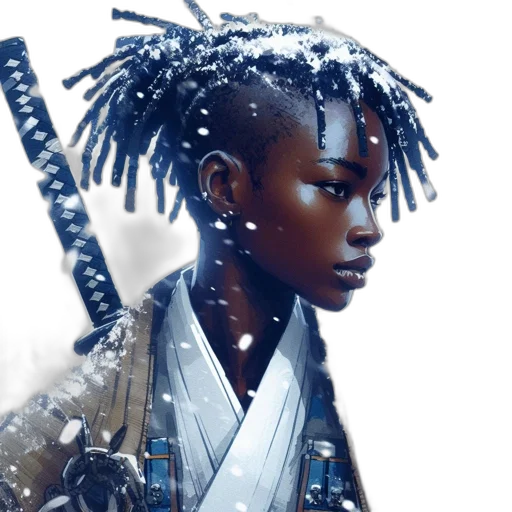 sword, weapon, hair, robot, cyberpunk, concept art, fantasy art, photorealistic transparent PNG cut-out