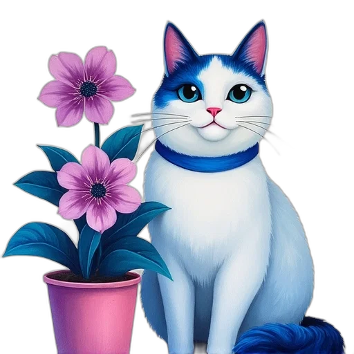 flower, animal, staff, photorealistic, oil painting, cartoon, concept art, blue transparent PNG cut-out