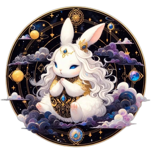 staff, fantasy art, concept art, pixel art, outer space, mystical, rabbit, golden transparent PNG cut-out
