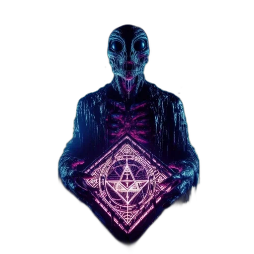 mask, creature, face, jacket, concept art, pixel art, cyberpunk, vaporwave transparent PNG cut-out