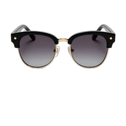 3d render, pair, black, sunglasses, gold, frame, detail, displayed transparent PNG cut-out