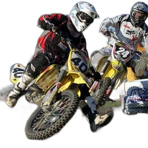 two, motocross, riders, action, one, wearing, red, black transparent PNG cut-out