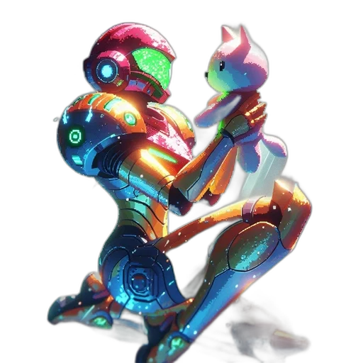 robot, weapon, staff, concept art, cyberpunk, fantasy art, pixel art, outer space transparent PNG cut-out