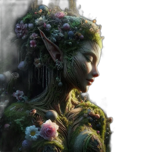 crown, dress, creature, face, fantasy art, concept art, photorealistic, 3d render transparent PNG cut-out