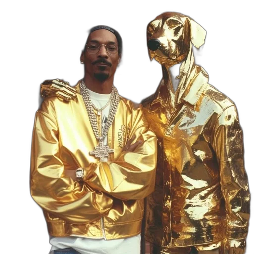 jacket, animal, golden, man, yellow, stands, statue, dog transparent PNG cut-out