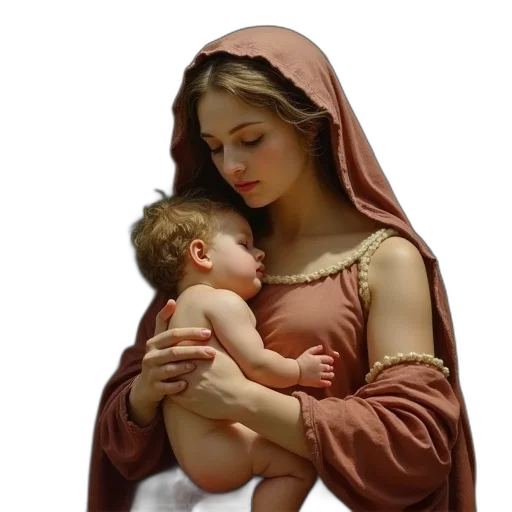 photorealistic, oil painting, oil, painting, woman, infant, jesus transparent PNG cut-out