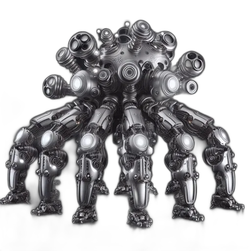 robot, weapon, staff, concept art, 3d render, cyberpunk, multi-legged, robotic transparent PNG cut-out