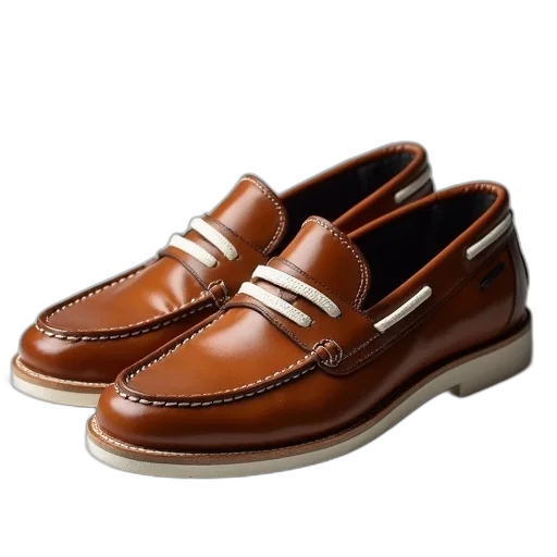 shoes, photorealistic, pair, brown, leather, loafers, white, laces transparent PNG cut-out