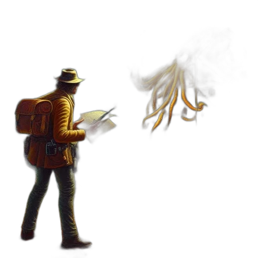 staff, robot, jacket, weapon, concept art, pixel art, fantasy art, 3d render transparent PNG cut-out