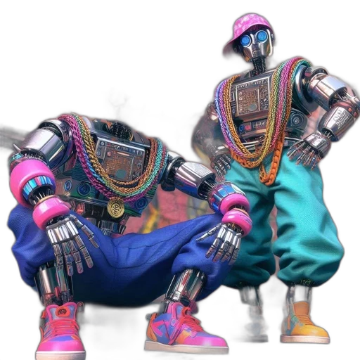 robot, jacket, shoes, mask, concept art, vaporwave, cyberpunk, 3d render transparent PNG cut-out