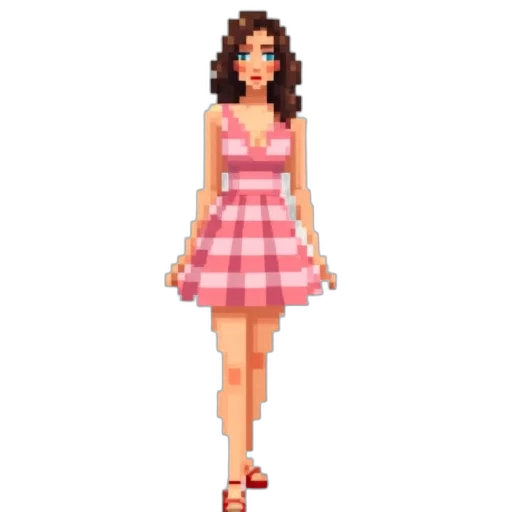 dress, pixel art, cartoon, concept art, 3d render, pastel, red, neon transparent PNG cut-out