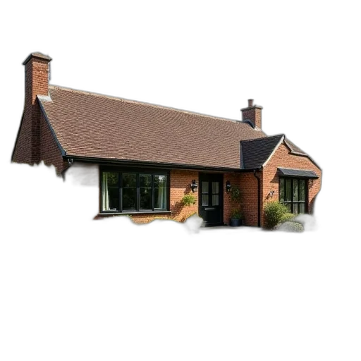 building, 3d render, photorealistic, concept art, bedrooms, bungalow, grounds, near transparent PNG cut-out