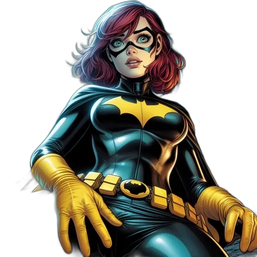 comic book art, concept art, cartoon, woman, dressed, batman, vibrant, red transparent PNG cut-out