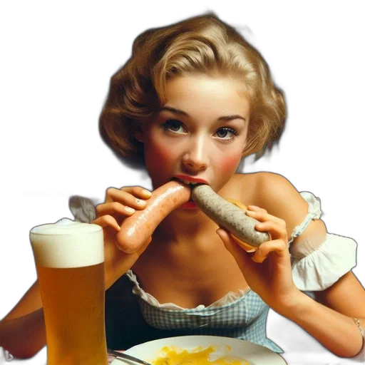 food, photorealistic, young, woman, relaxes, pub-like, setting, dining transparent PNG cut-out