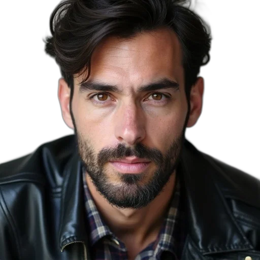 jacket, face, hair, staff, photorealistic, cartoon, oil painting, fantasy art transparent PNG cut-out