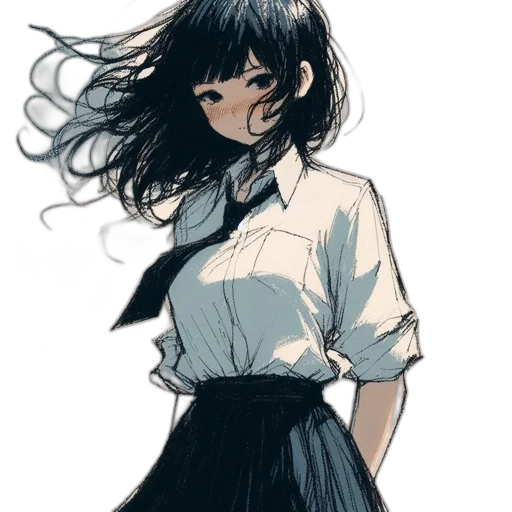 dress, hair, staff, creature, watercolor, concept art, anime, comic book art transparent PNG cut-out