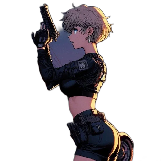 weapon, jacket, staff, robot, cyberpunk, anime, pixel art, concept art transparent PNG cut-out