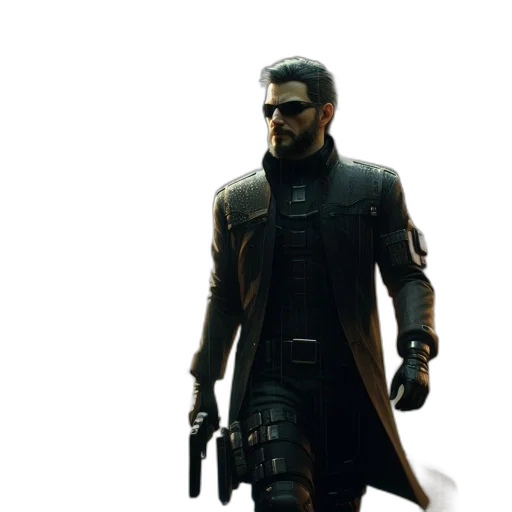 jacket, weapon, sword, staff, concept art, cyberpunk, 3d render, pixel art transparent PNG cut-out