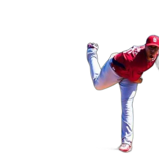 baseball, player, red, uniform, captured, mid-pitch, sunny, day transparent PNG cut-out