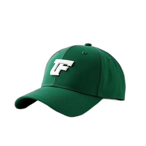 hat, green, baseball, cap, white, logo, front, displayed transparent PNG cut-out