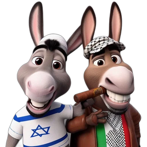 cartoon, concept art, two, anthropomorphic, donkeys, one, wearing, star transparent PNG cut-out