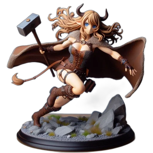 fantasy art, concept art, 3d render, detailed, figurine, blonde-haired, warrior, woman transparent PNG cut-out